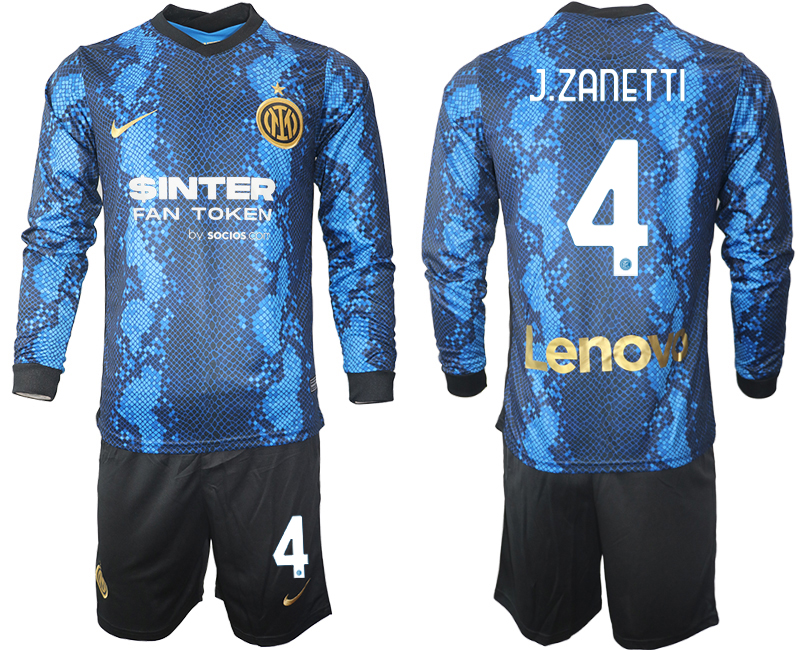 Men 2021-2022 Club Inter Milan home blue Long Sleeve #4 Soccer Jersey->inter milan jersey->Soccer Club Jersey